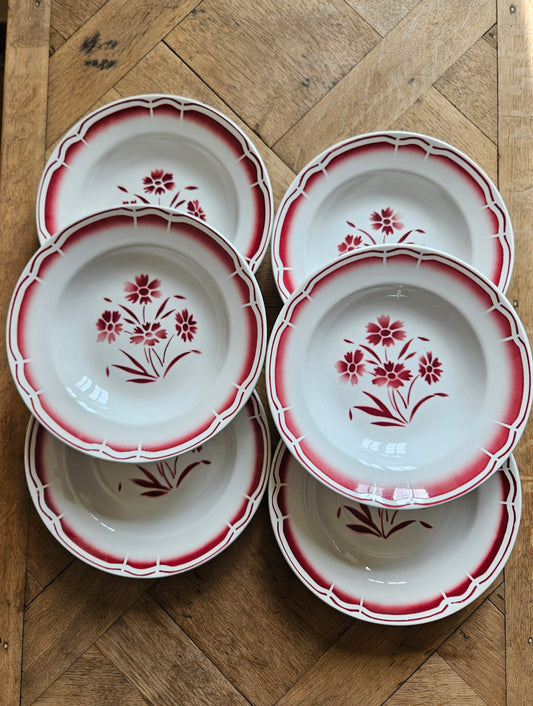 Assiettes creuses vintage Badonviller rouge