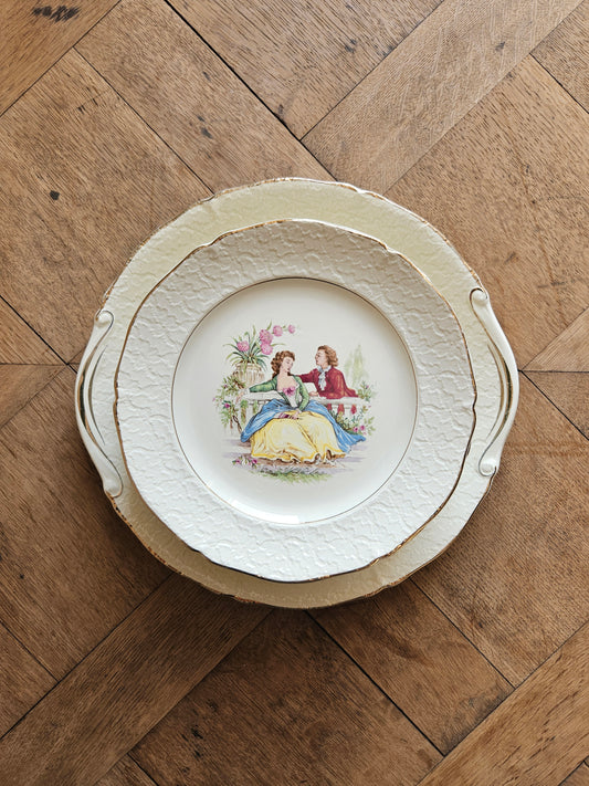 Service à dessert vintage Ceranord, décors romantiques