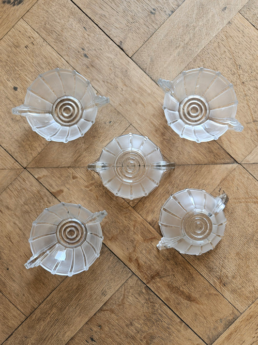 Coupelles à dessert vintage en verre style Art Déco 