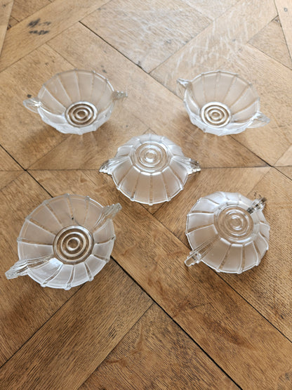 Coupelles à dessert vintage en verre style Art Déco 