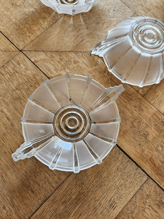 Coupelles à dessert vintage en verre style Art Déco 