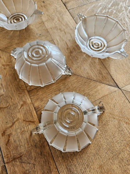 Coupelles à dessert vintage en verre style Art Déco 