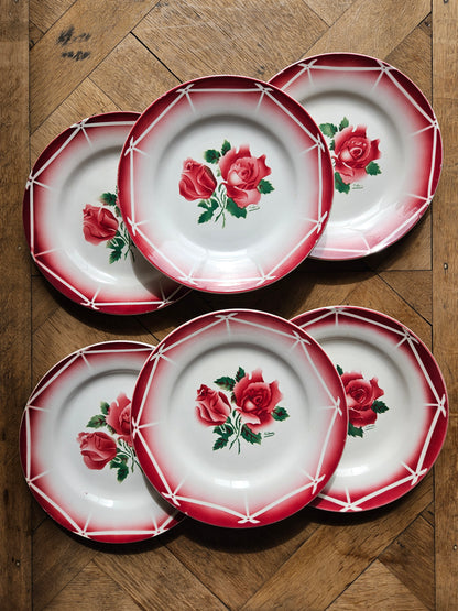 Lot de 6 assiettes plates rétro Digoin, Cibon