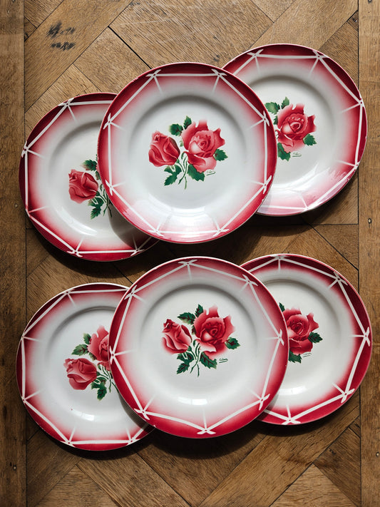 Lot de 6 assiettes plates rétro Digoin, Cibon