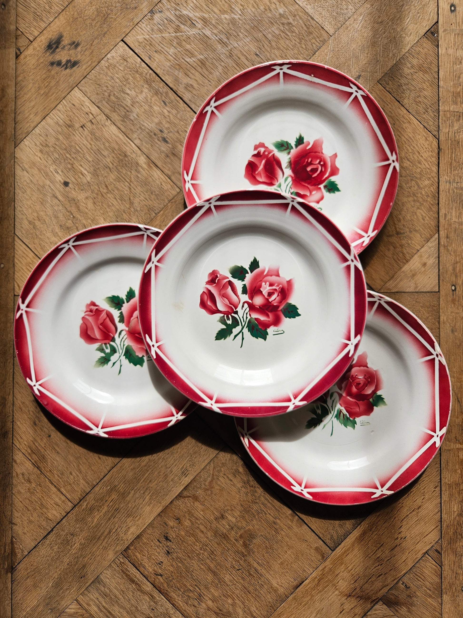 4 assiettes plates rétro Digoin, Cibon