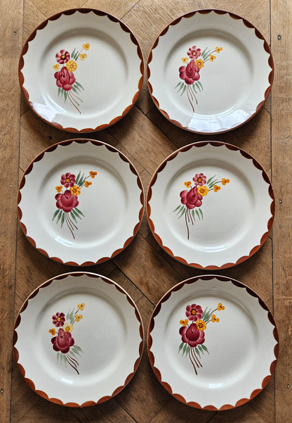 Lot de 6 assiettes plates vintage HBCM, Huguette
