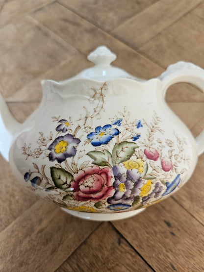 Théière vintage Crown Ducal, Wilmslow, décor fleuri peint à la main