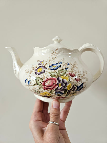 Théière vintage Crown Ducal, Wilmslow, décor fleuri shabby chic, made in England