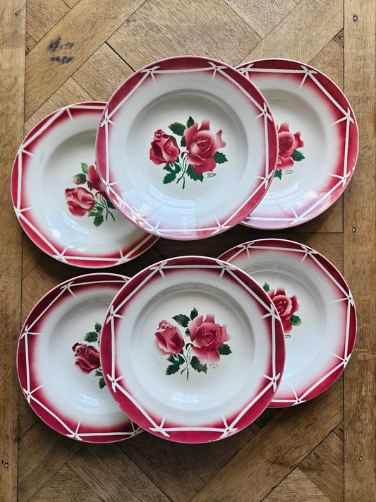 Lot de 6 assiettes creuses rétro Digoin, Cibon