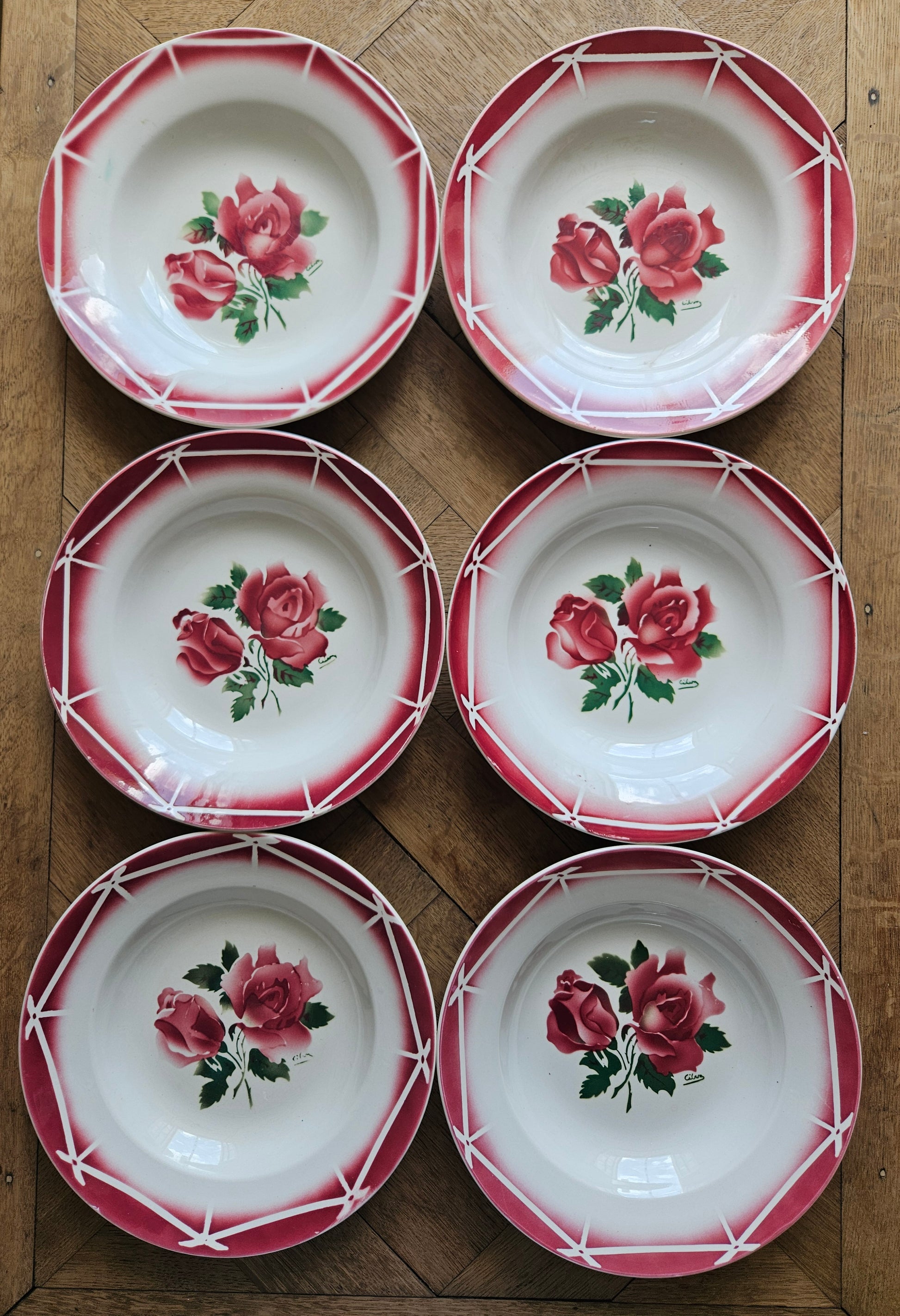6 assiettes creuses anciennes Digoin, Cibon