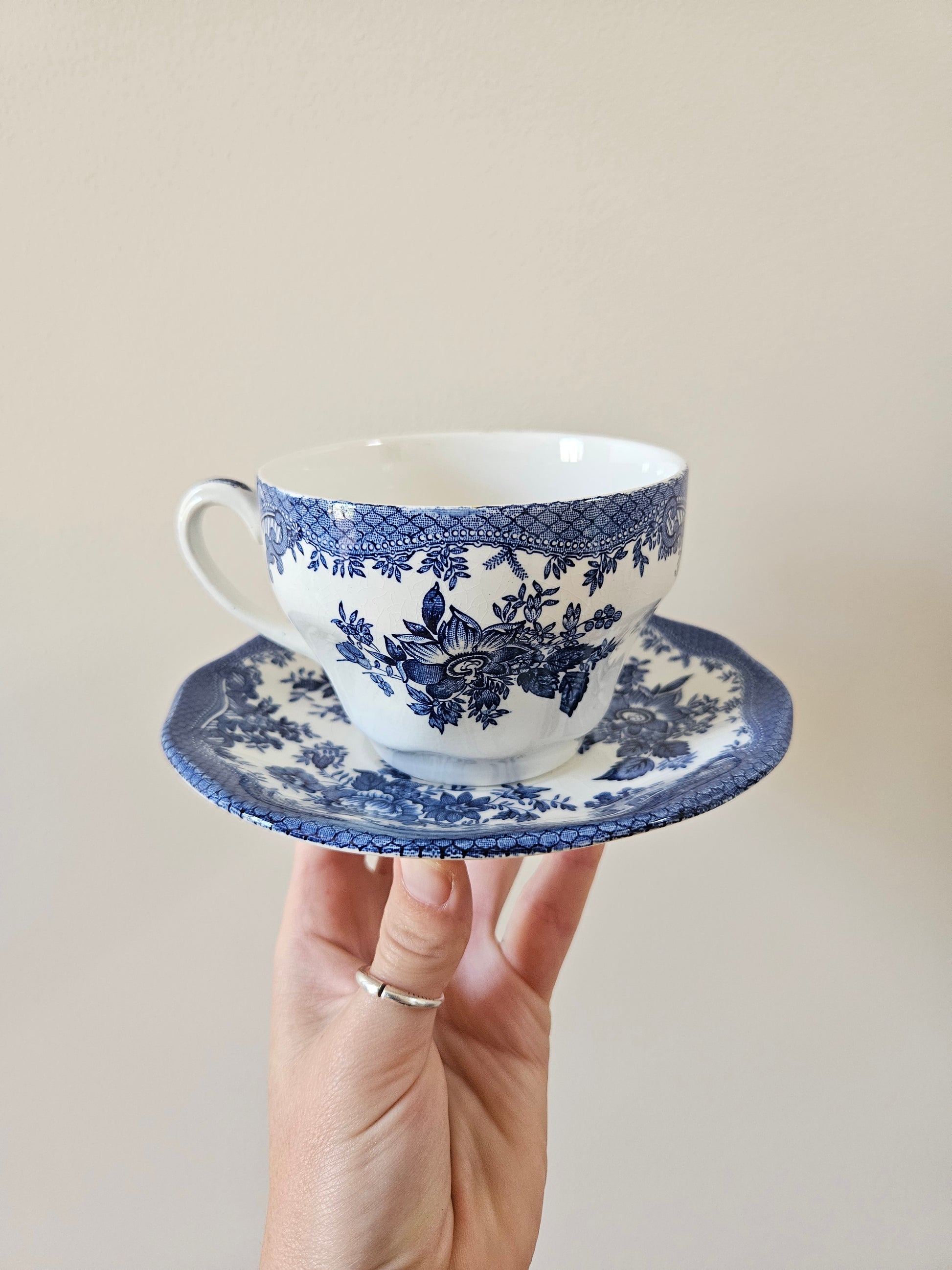 Tasse et sous-tasse vintage Wedgwood, Asiatic Pheasants