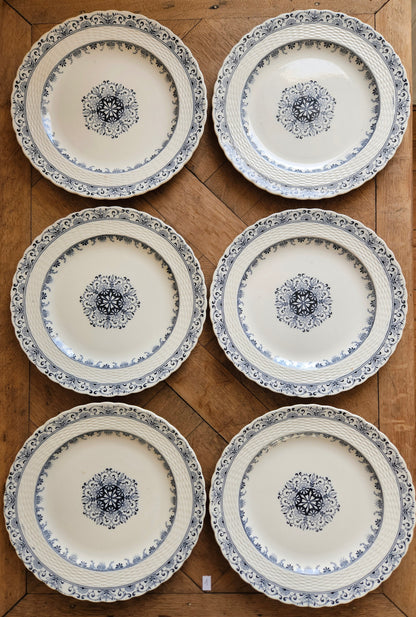 Lot de 6 assiettes plates anciennes Mintons, Kerry. Terre de fer.