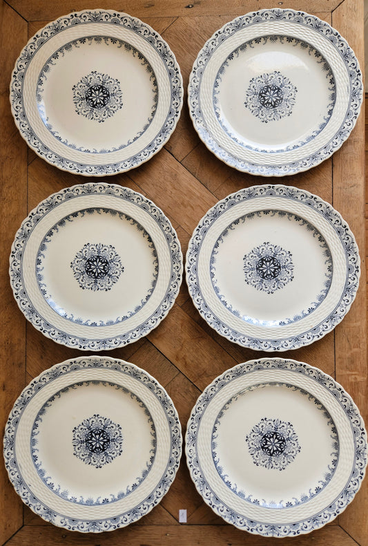 Lot de 6 assiettes plates anciennes Mintons, Kerry. Terre de fer.
