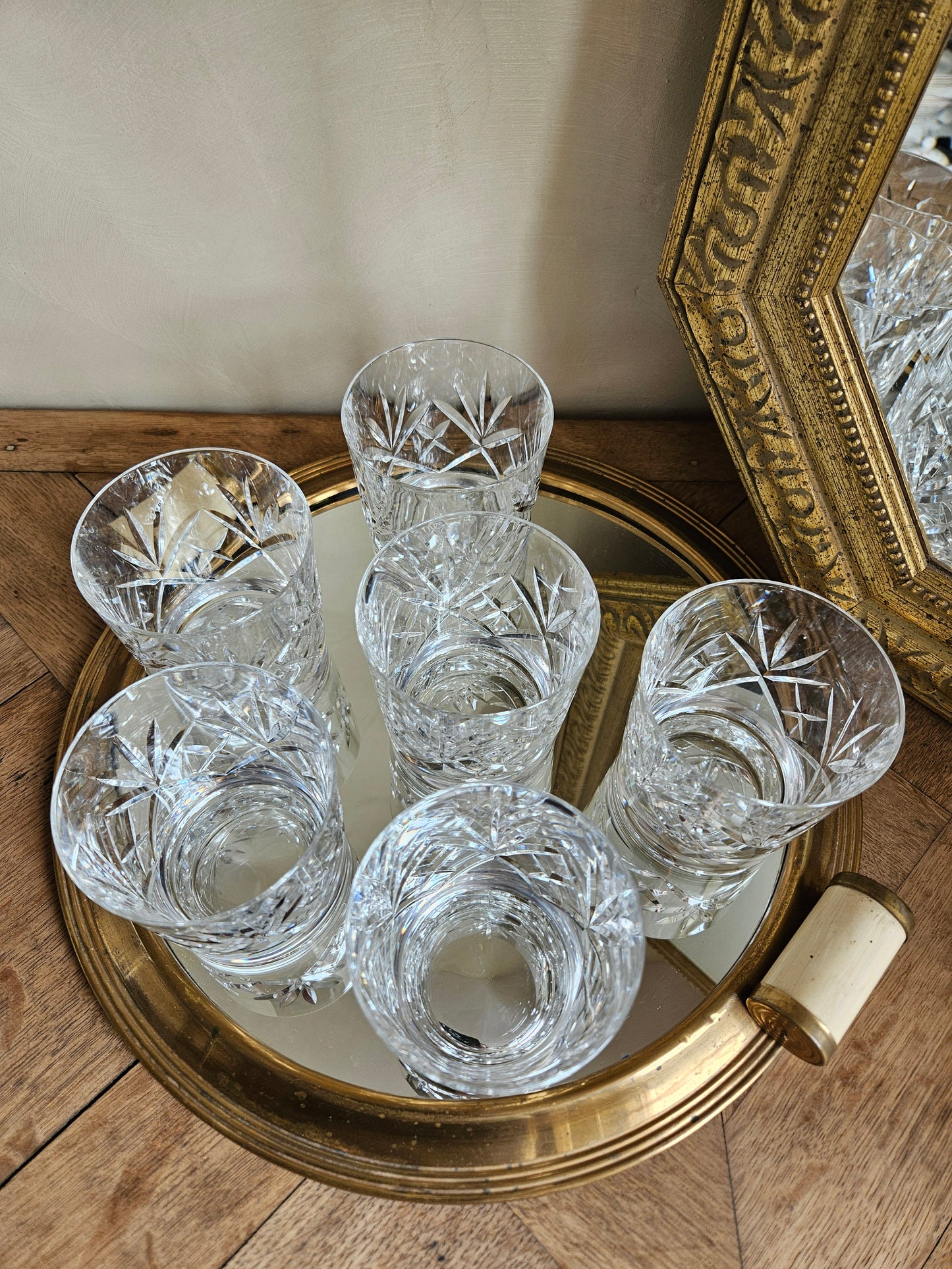 Lot de 6 verres à whisky vintage en cristal de Lorraine Etzel. Taillés main.