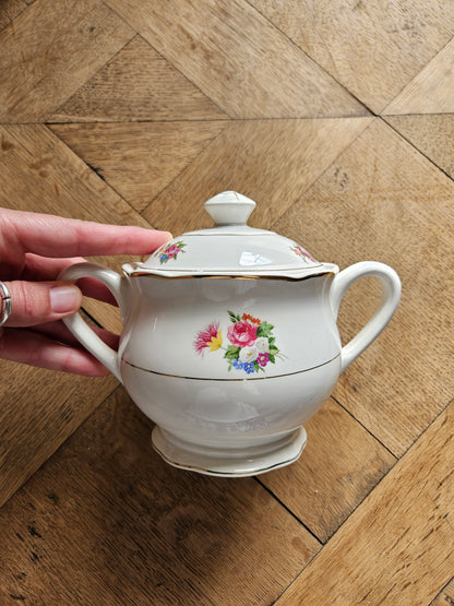 Sucrier vintage au décor fleuri