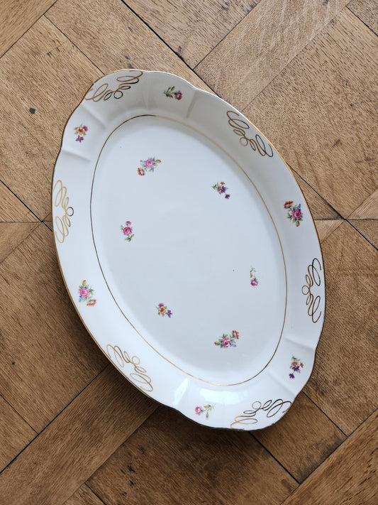 Plat ovale ancien porcelaine fleurie, Châtres-sur-Cher