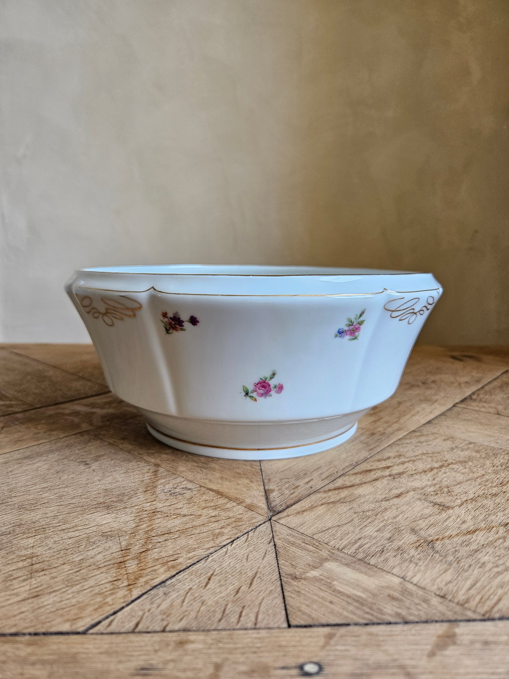 Saladier ancien porcelaine fleurie, Châtres-sur-Cher