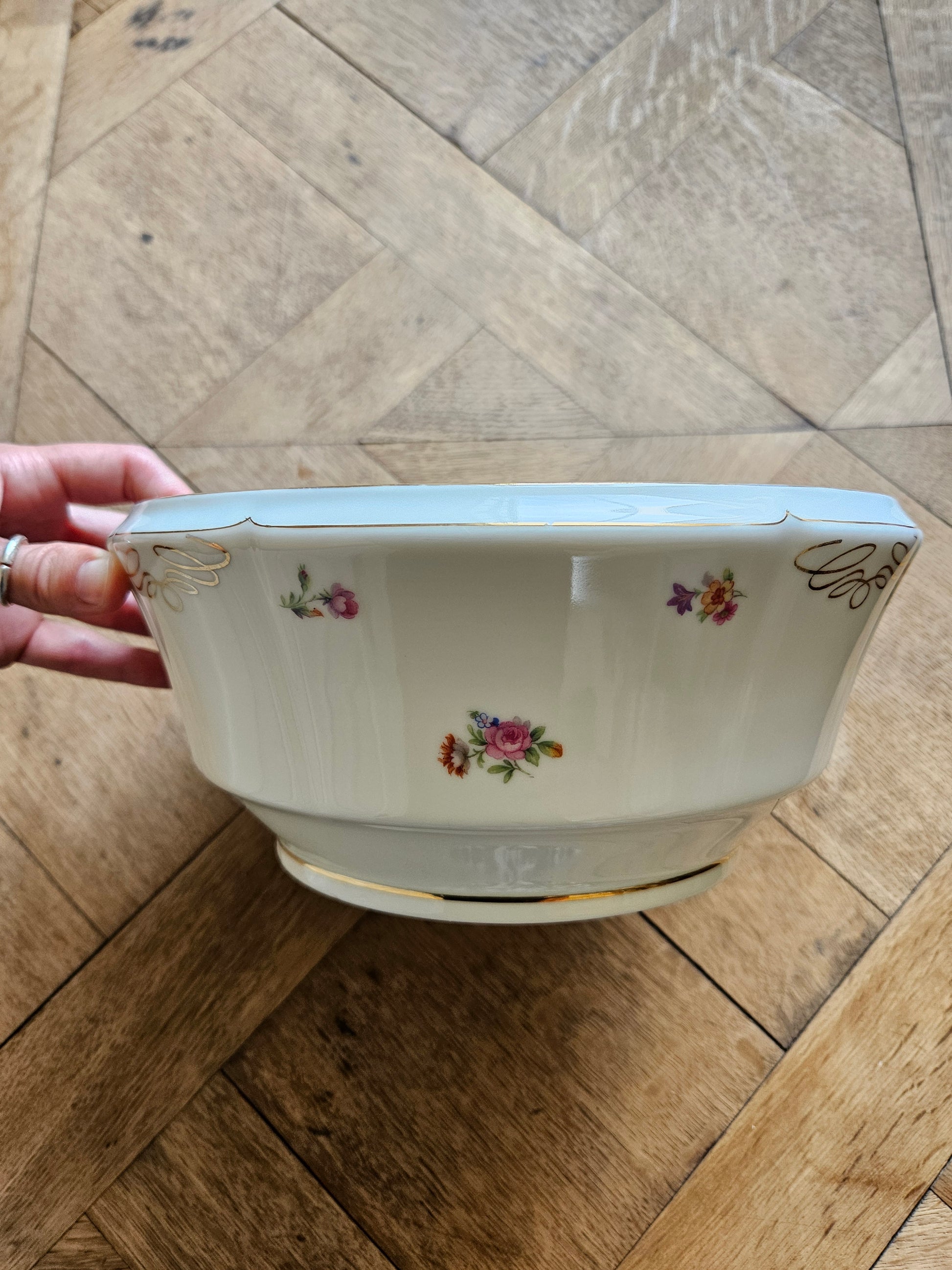 Saladier vintage porcelaine fleurie, Châtres-sur-Cher