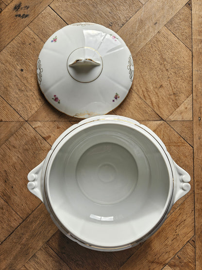 Soupière ancienne porcelaine fleurie, Châtres-sur-Cher. Pâte et émail de Limoges. Très bon état. 