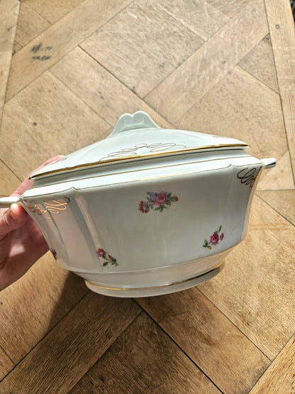 Soupière vintage porcelaine fleurie, Châtres-sur-Cher