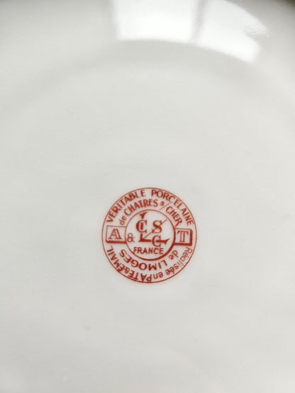Assiettes plates anciennes porcelaine fleurie, Châtres-sur-Cher
