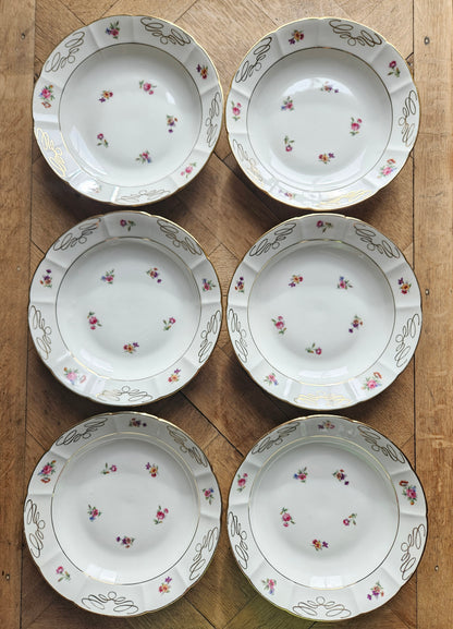 Assiettes creuses anciennes porcelaine fleurie, Châtres-sur-Cher