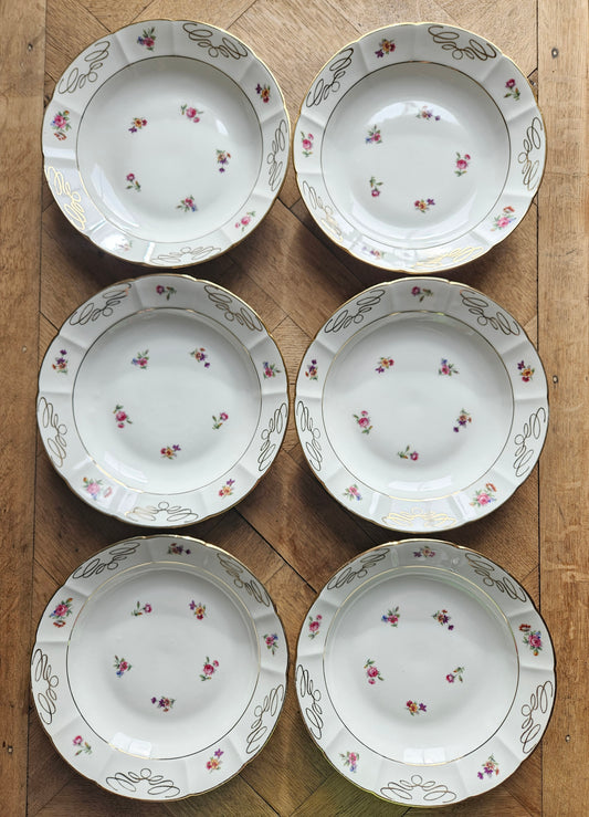 Assiettes creuses anciennes porcelaine fleurie, Châtres-sur-Cher