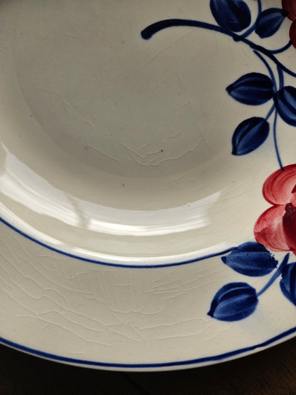 Assiettes creuses vintage dépareillées, rouges et bleues