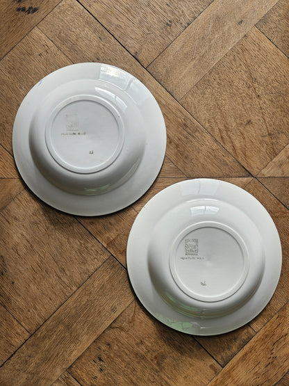 Assiettes creuses vintage dépareillées, rouges et bleues
