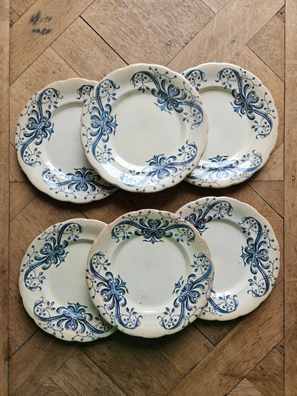 Lot de 6 assiettes à dessert anciennes Faïencerie de Lyon, Joconde