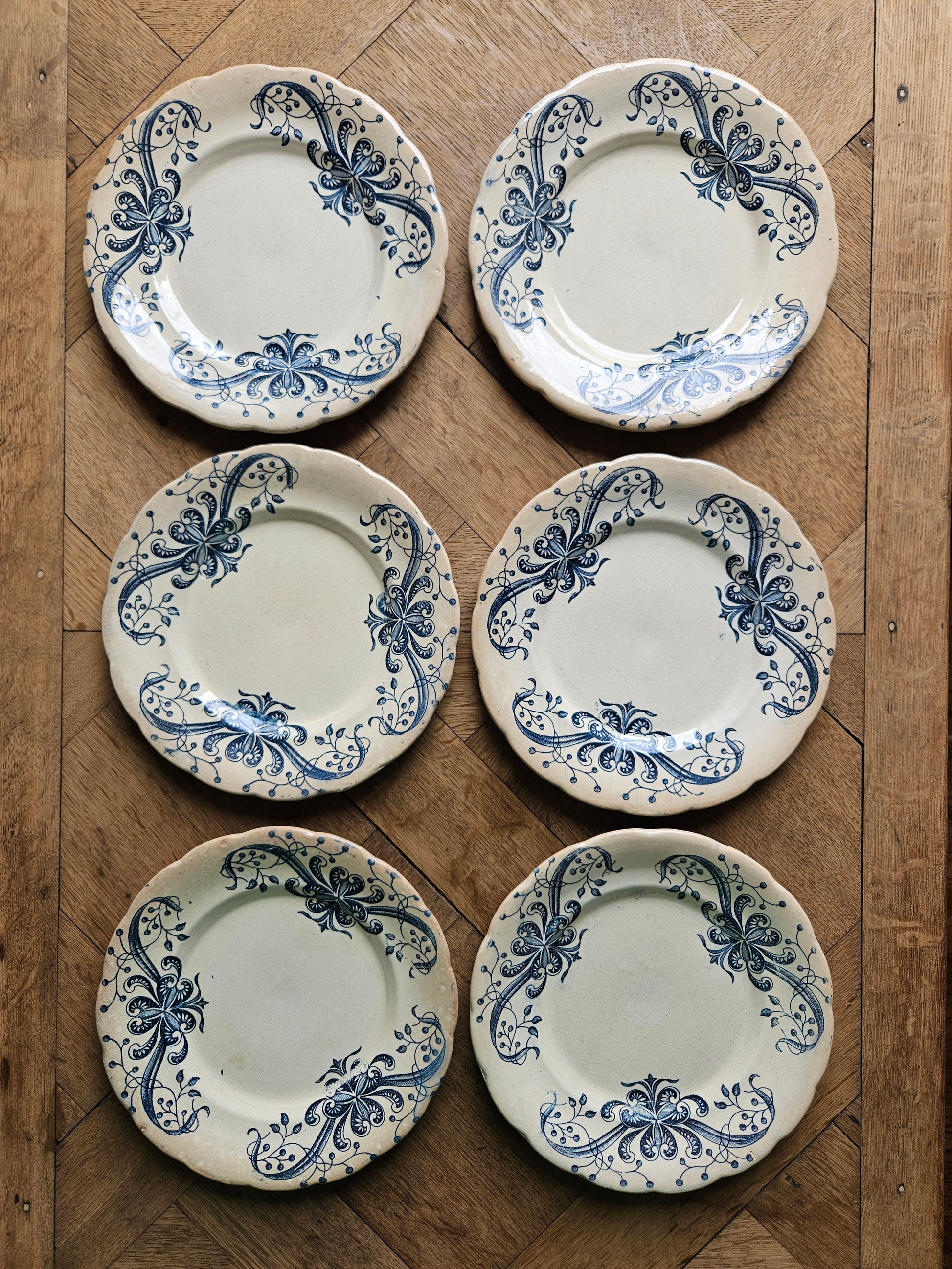 Lot de 6 assiettes à dessert anciennes Faïencerie de Lyon, Joconde