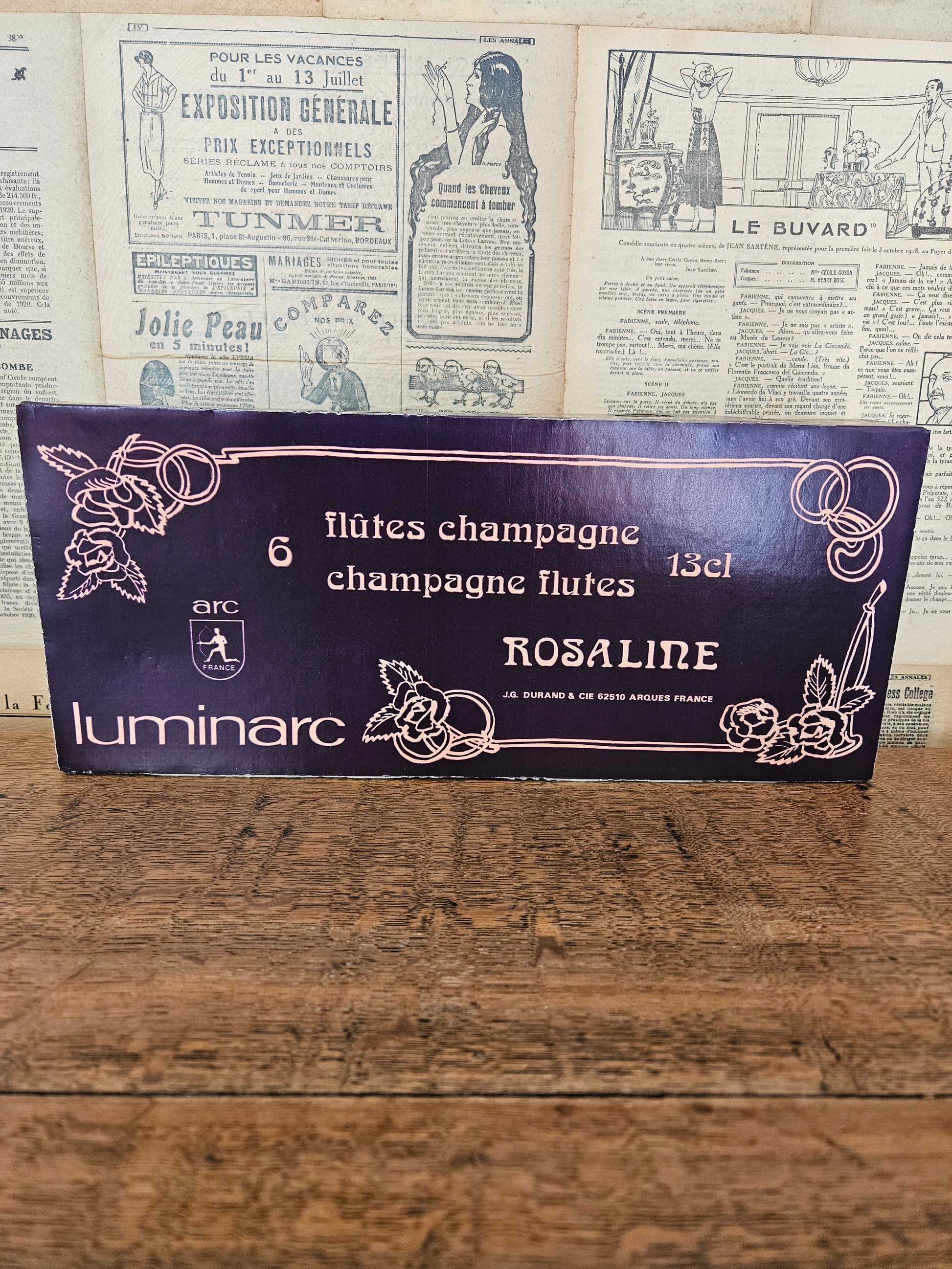 Carton d’emballage vintage Luminarc Rosaline flûtes à champagne 