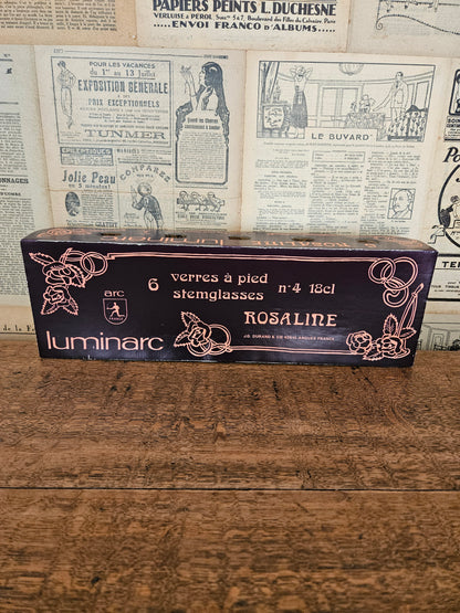 Emballage vintage. Carton de verres Luminarc Rosaline. 