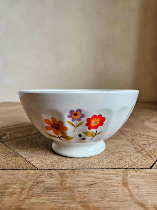 Bol à facettes ancien, motif petites fleurs 70's