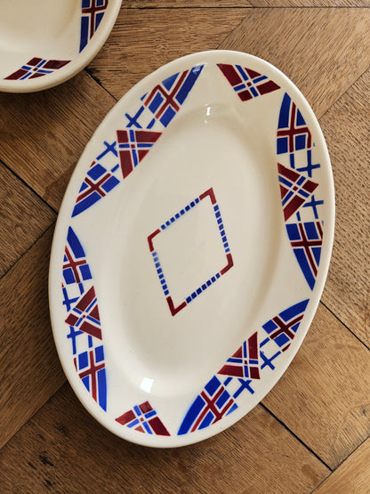 Ravier rétro K&G Lunéville, Hossegor V.F. Paris. Décor géométrique. 