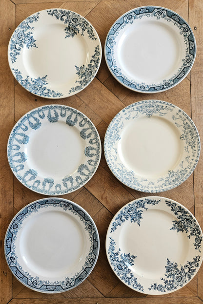 Lot de 6 assiettes anciennes dépareillées en terre de fer. Mix and match harmonieux.