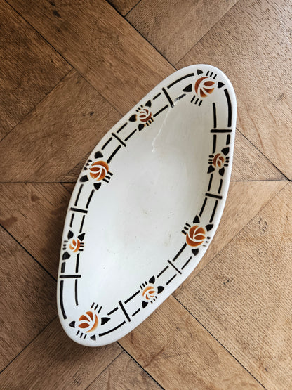 Ravier vintage Sté Amandinoise orange et noir, style Art Déco 