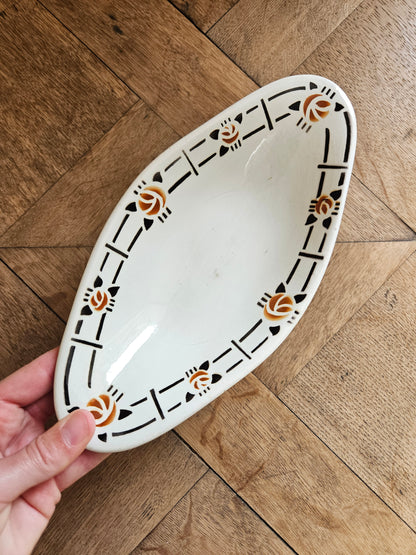 Ravier vintage Sté Amandinoise orange et noir, style art déco 