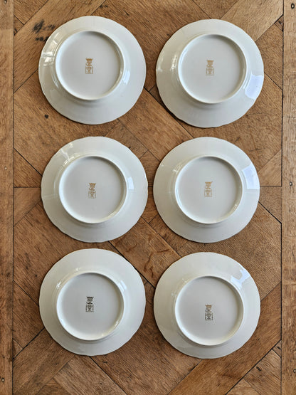 Lot de 6 assiettes à dessert anciennes estampillées Compagnie Nationale de Porcelaine 
