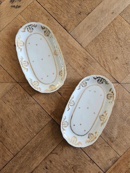 Lot de 2 raviers vintage Compagnie Nationale de Porcelaine au charmant décor doré.
