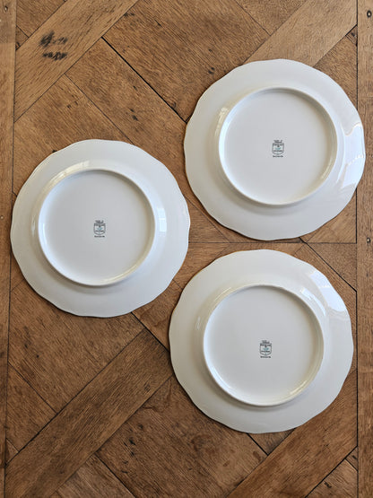 Assiettes plates dépareillées, rouges et dorées