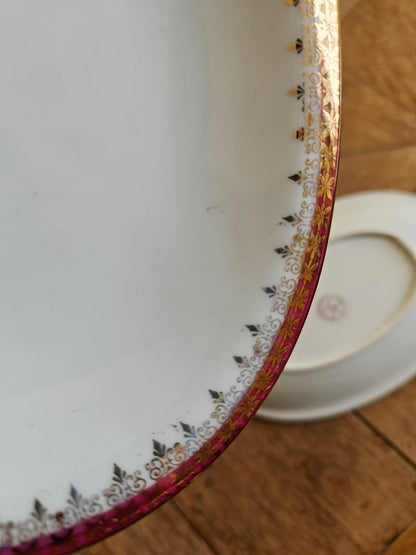 Ravier porcelaine, rouge et or