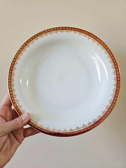 Assiette creuse vintage en porcelaine, rouge et or
