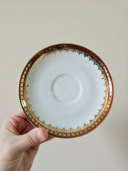 Service à café porcelaine, rouge et or