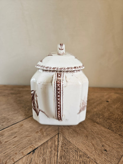 Sucrier ancien oiseaux et fleurs, sépia