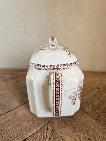 Sucrier ancien oiseaux et fleurs, sépia