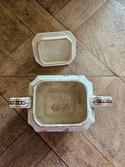 Sucrier ancien oiseaux et fleurs, sépia