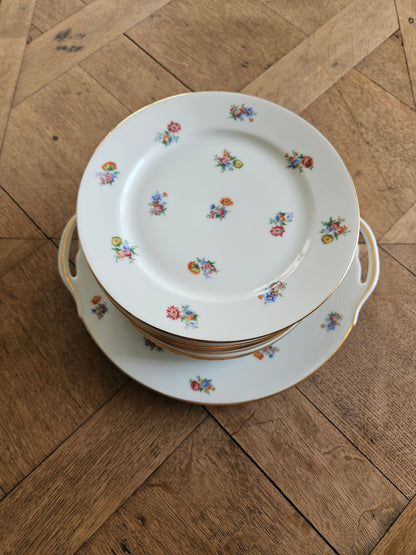 Service à dessert porcelaine de Limoges, fleuri