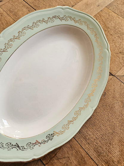 Plat ovale L’Amandinoise, mint et dorure