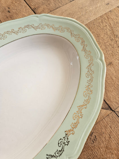 Plat ovale L’Amandinoise, mint et dorure